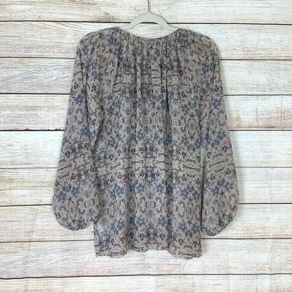 CAbi Sienna Peasant Blouse Floral Sheer Tie Neck - Picture 7 of 11